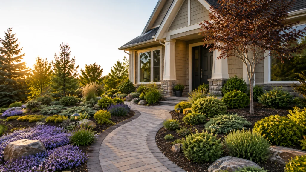 Low-Maintenance DIY Front Yard Landscaping Low-maintenance DIY front yard landscaping with compact shrubs, perennials, grasses and groundcovers.