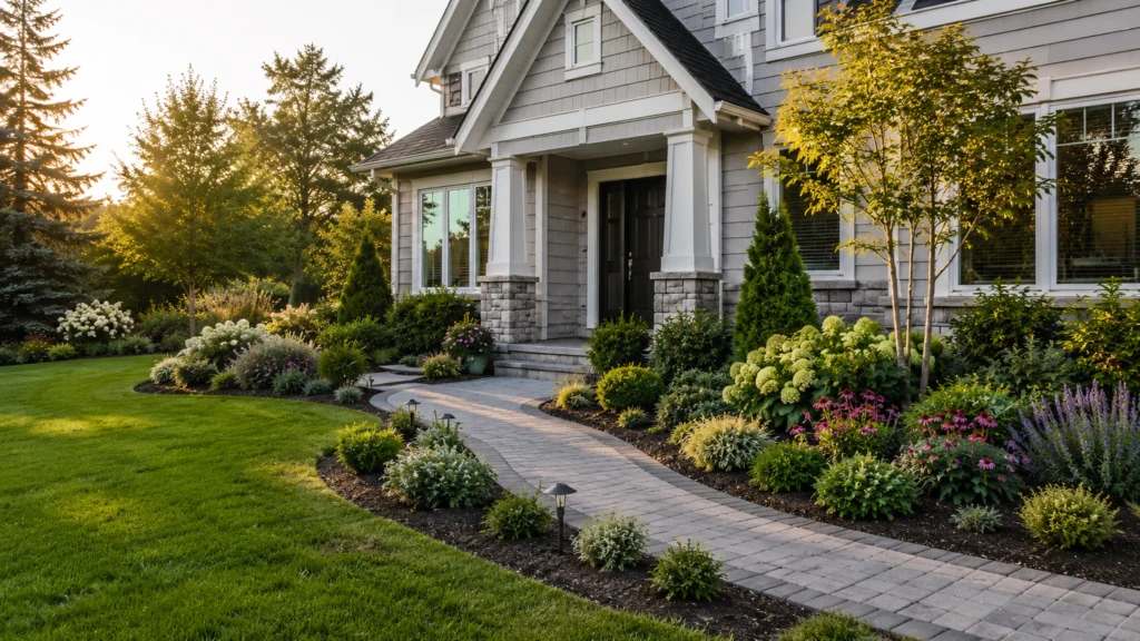 Select the Right DIY Front Yard Landscaping Plants Right plants for DIY front yard landscaping arranged in properly spaced layered planting beds.